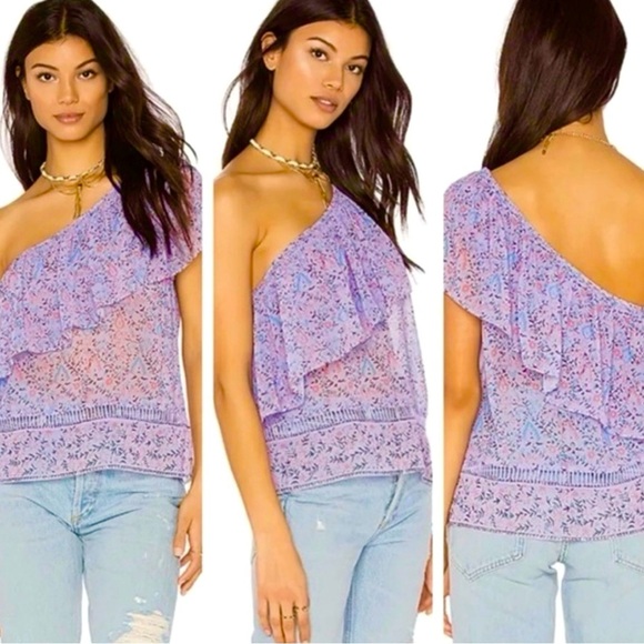 Saylor Janice Floral Ruffle One Shoulder Top - Picture 1 of 15